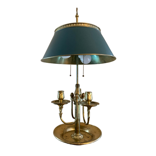 Chapman Solid Brass Bouillotte Lamp with Dark Green Brass Tole Shade