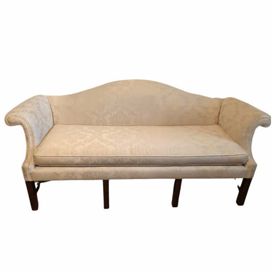 Kittinger Colonial Williamsburg White Damask Camelback Mahogany Sofa