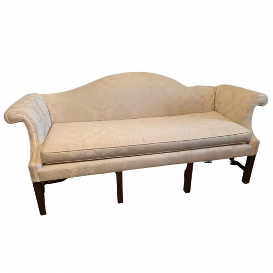 Kittinger Colonial Williamsburg White Damask Camelback Mahogany Sofa