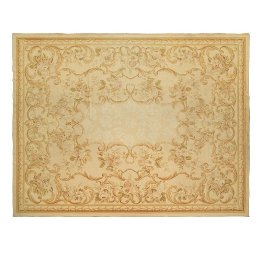 Golden Yellow Floral Aubusson Style Wool Rug
