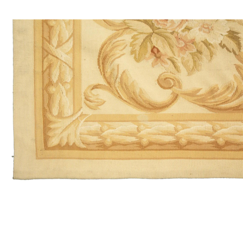Golden Yellow Floral Aubusson Style Wool Rug 