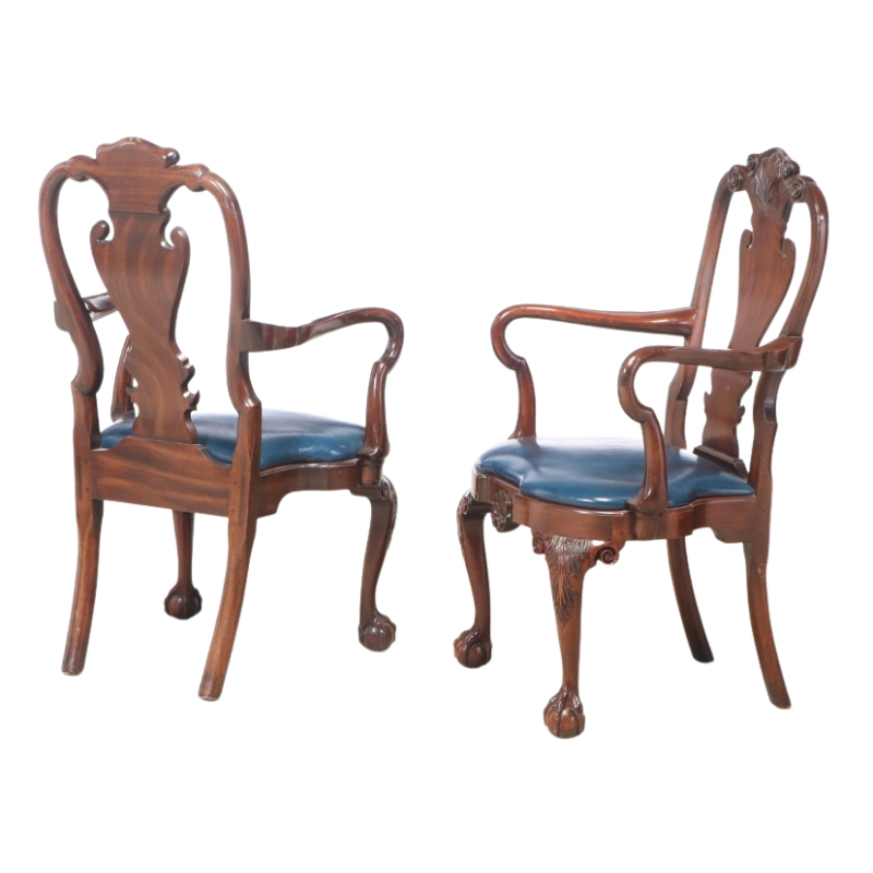 Kindel Winterthur Collection Carved Mahogany Ball and Claw Feet Dining Arm Chairs
