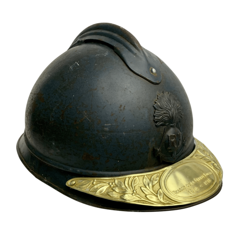 WWI French Adrian Helmet with Brass Veteran Visor